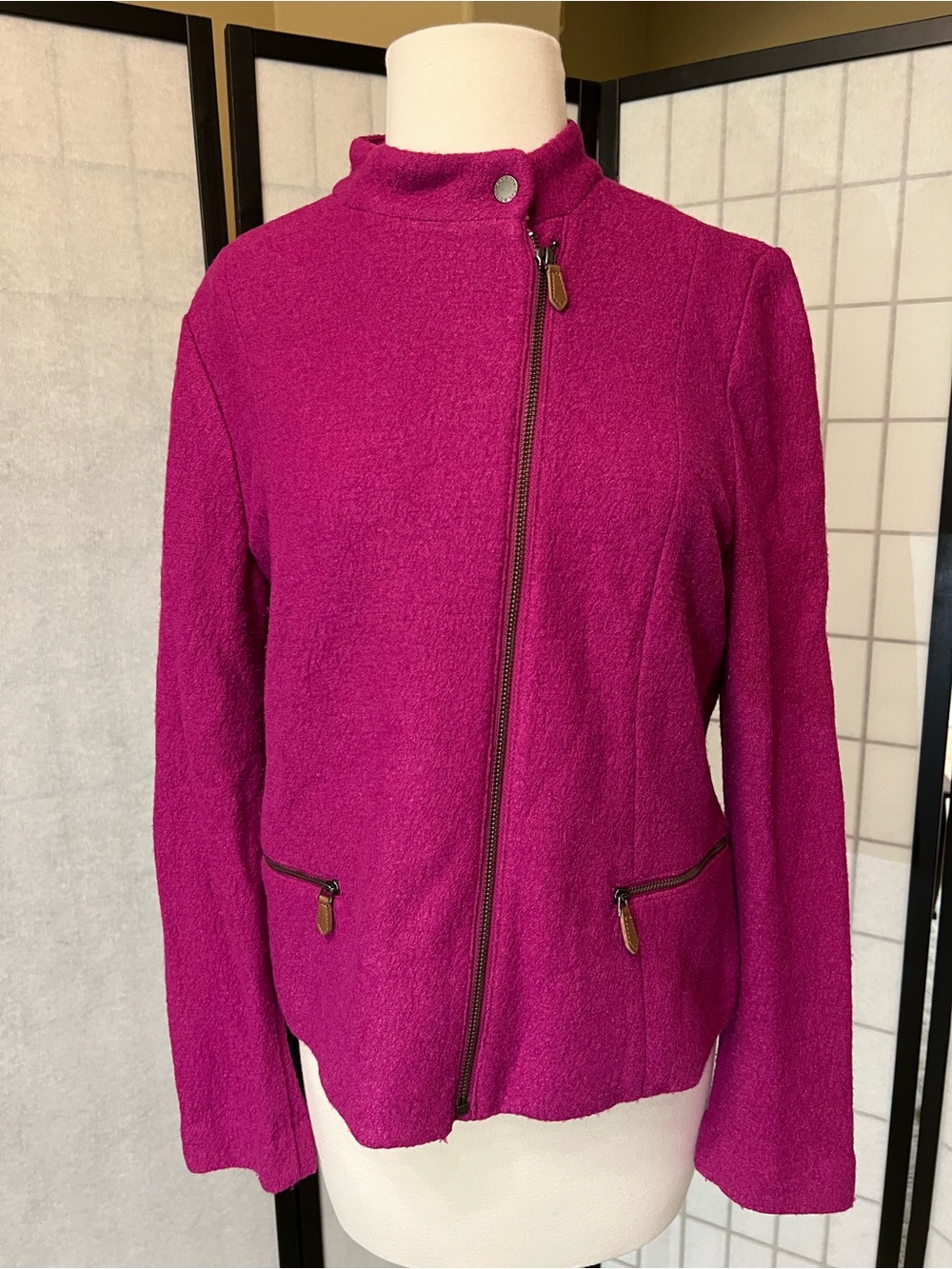 Women's Magenta Zip-Front Moto Jacket